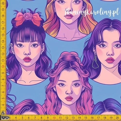 SOFTSHELL WODOODPORNY K-POP Dziewczyny w kokardach na niebieskim tle