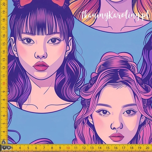 WELUR TAPICERSKI K-POP Dziewczyny w kokardach na niebieskim tle