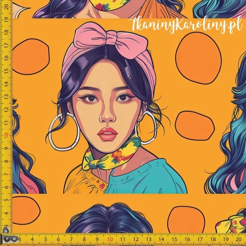 SOFTSHELL WODOODPORNY K-POP Dziewczyny K-POP w stylu pin-up na pomarańczowym tle