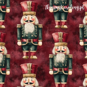 TKANINA WODOODPORNA OXFORD Wzory świąteczne - dziadek do orzechów na (ciemnym) czerwonym tle [6-8]