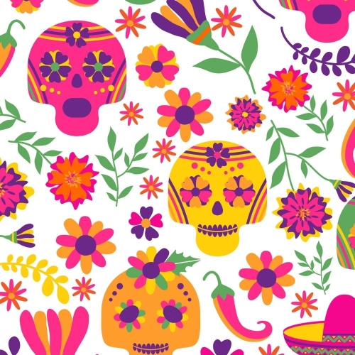 SOFTSHELL WODOODPORNY Halloween, Día de los Muertos - neonowe czaszki w kwiatach na jasnym tle