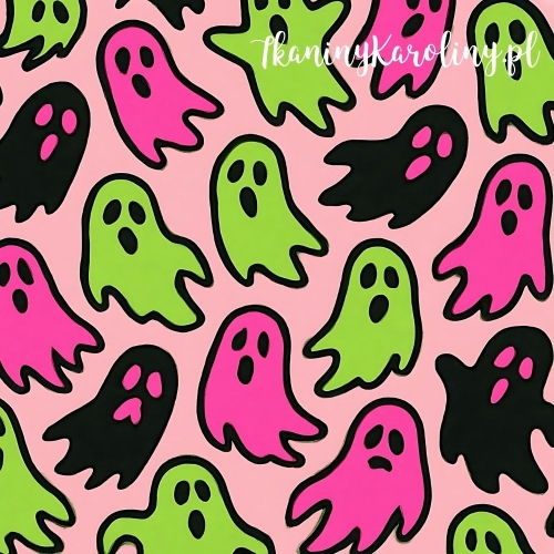 Panel wodoodporny, Neon Halloween - czarne, różowe i zielone duchy 50x50cm [6-8]
