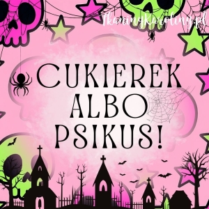 Panel wodoodporny, Neon Halloween - kolorowe czaszki na różu (napis) 50x50cm [6-8]