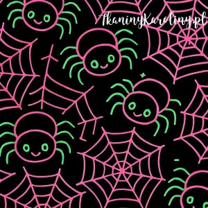 Panel wodoodporny, Neon Halloween - różowe pajęczyny i pająki na czarnym tle 50x50cm [6-8]