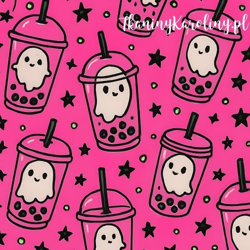 Panel welurowy, Neon Halloween - bubble tea z duchami