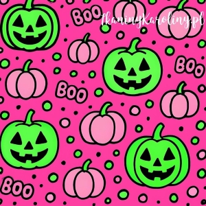 Panel welurowy, Neon Halloween - zielone dynie na różu [6-8]
