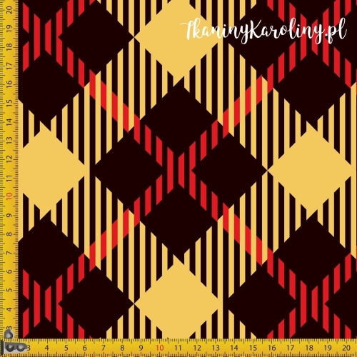 SOFTSHELL WODOODPORNY Krata szkocka, tartan - czarno-czerwone romby na żółtym tle