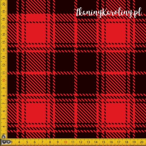 TKANINA WODOODPORNA OXFORD Krata szkocka, tartan - czerwień i czerń - kwadraty
