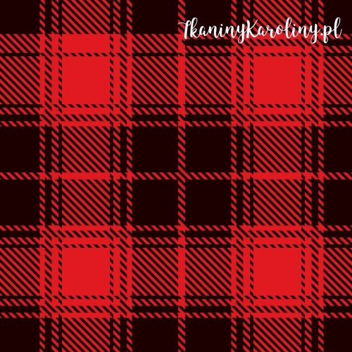 WELUR TAPICERSKI Krata szkocka, tartan - czerwień i czerń - kwadraty