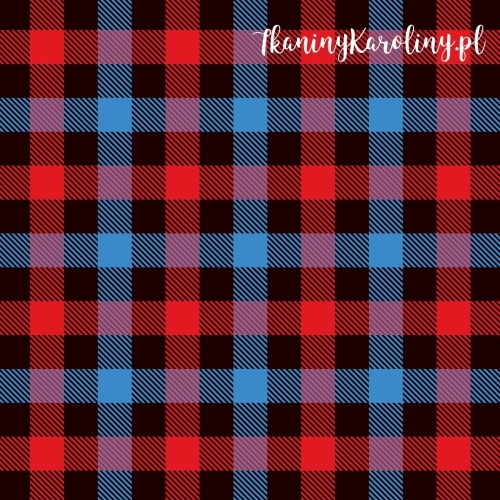 SOFTSHELL WODOODPORNY Krata szkocka, tartan - niebieskie, czerwone i czarne - kwadraty