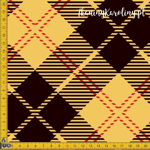 WELUR TAPICERSKI Krata szkocka, tartan - czarno-żółte romby na żółtym tle