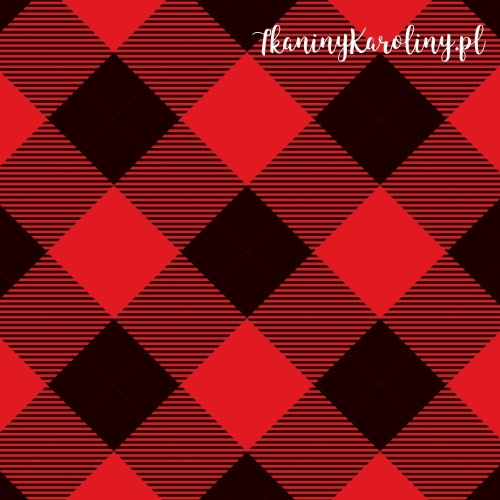 SOFTSHELL WODOODPORNY Krata szkocka, tartan - czerwono-czarne romby