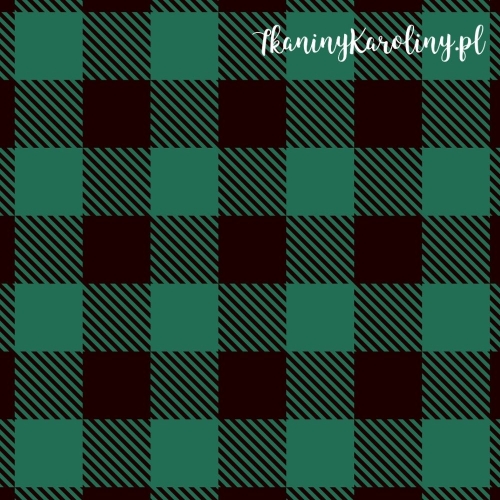 TKANINA WODOODPORNA OXFORD Krata szkocka, tartan - zielono-czarne kwadraty