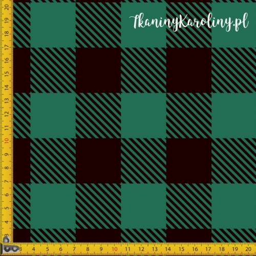 SOFTSHELL WODOODPORNY Krata szkocka, tartan - zielono-czarne kwadraty
