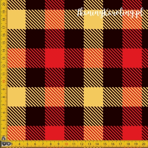 TKANINA WODOODPORNA OXFORD Krata szkocka, tartan - żółte, czarne i czerwone kwadraty