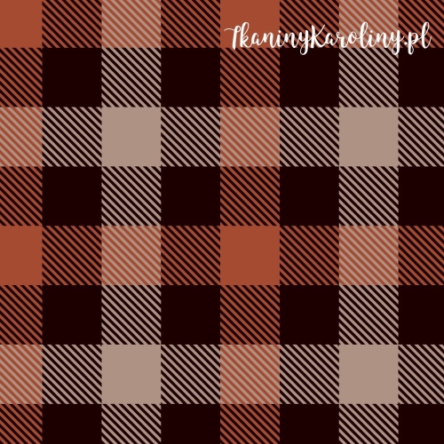 WELUR TAPICERSKI Krata szkocka, tartan - brązowe, beżowe i czarne kwadraty