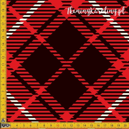 WELUR TAPICERSKI Krata szkocka, tartan - czerwień, czerń i biel - romby [6-8]