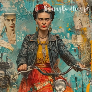 Panel welurowy - Frida Kahlo - na rowerze z lampką [6-8] 