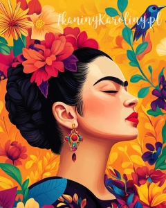Panel wodoodporny 40x50cm - Frida Kahlo - profil wśród kwiatów [6-8]