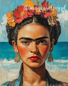 Panel wodoodporny 40x50cm - Frida Kahlo - twarz na tle morskich fal [6-8] 