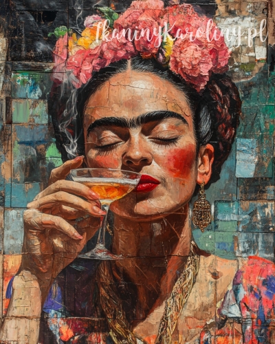Panel wodoodporny 40x50cm - Frida Kahlo - portret z efektem spękań [6-8]