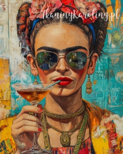 Panel wodoodporny 40x50cm - Frida Kahlo - pijąca koktajl przez słomkę, okulary [6-8]