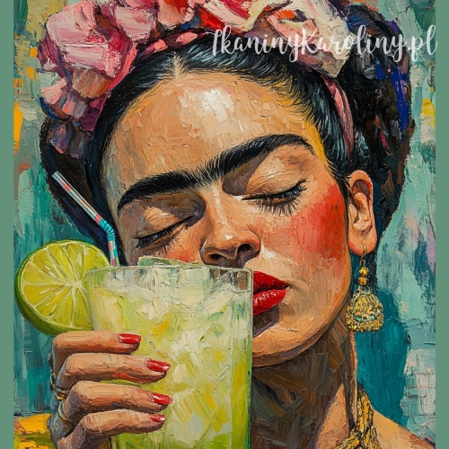 Panel welurowy - Frida Kahlo - koktajl z limonką, przymknięte oczy [6-8]