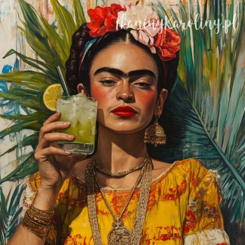 Panel wodoodporny - Frida Kahlo - koktajl z limonkąna tle liści palmowych [6-8]