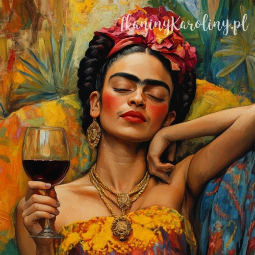Panel welurowy - Frida Kahlo - odsłonięte ramiona, kieliszek wina [6-8]
