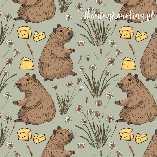 SOFTSHELL WODOODPORNY - Kapibary na kwietnej łące, ser żółty [6-8]