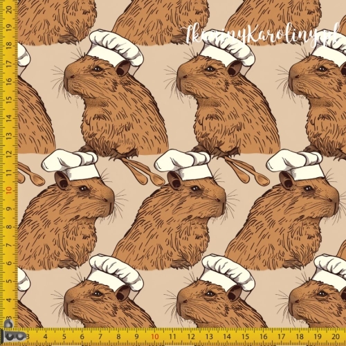 SOFTSHELL WODOODPORNY - Kapibary w czapkach kucharskich na ciemnym beżu [6-8]