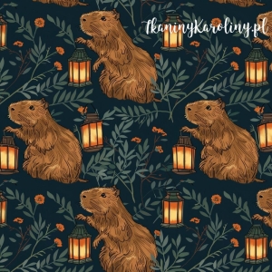 WELUR TAPICERSKI - Kapibary, latarenki na ciemnym tle [6-8]