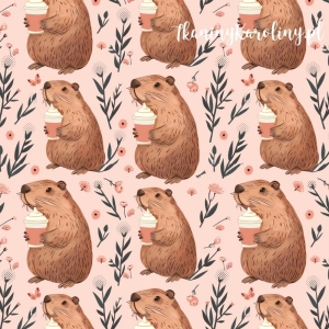 SOFTSHELL WODOODPORNY - Kapibary z kubkami gorącej czekolady w kwiatach [6-8] 