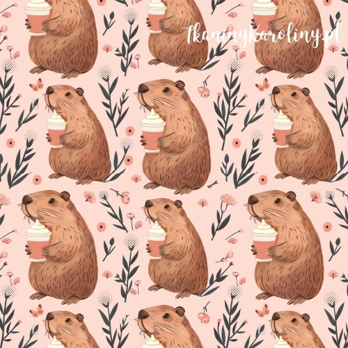 SOFTSHELL WODOODPORNY - Kapibary z kubkami gorącej czekolady w kwiatach [6-8]