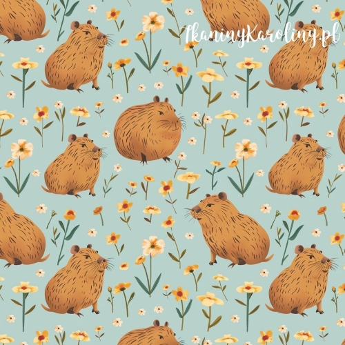 SOFTSHELL WODOODPORNY - Kapibary w kwiatach na miętowo-seledynowym tle [6-8]