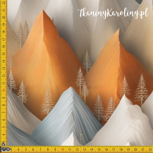 WELUR TAPICERSKI DRUKOWANY Góry 3D 8 - Biało żółte