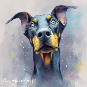 Panel welurowy Doberman malowany