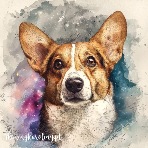 Panel welurowy Corgi malowany