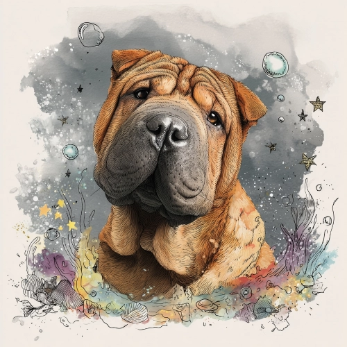 Panel welurowy Shar pei jasny malowany