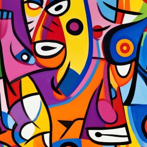 Tkanina wodoodporna oxford - Abstrakcja ala Picasso twarze