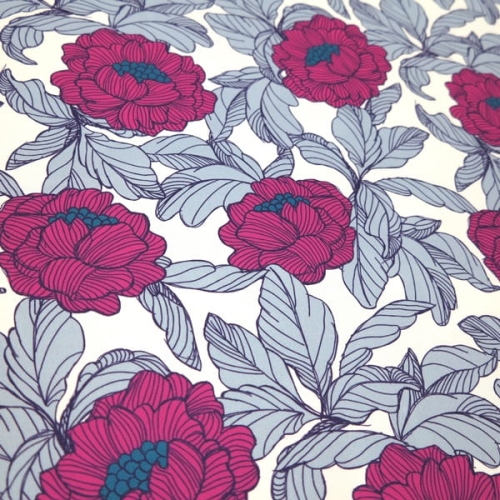 TKANINA WODOODPORNA English Flowers AMARANT