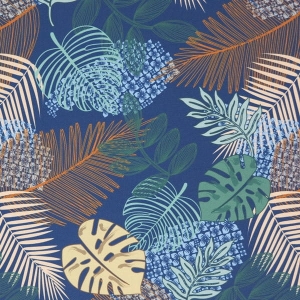 TKANINA WODOODPORNA Jungle leaves - Navy Blue[6-8]