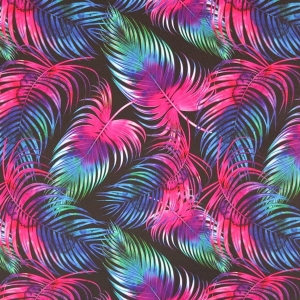 TKANINA WODOODPORNA Pióra kolorowe na czarnym [6]